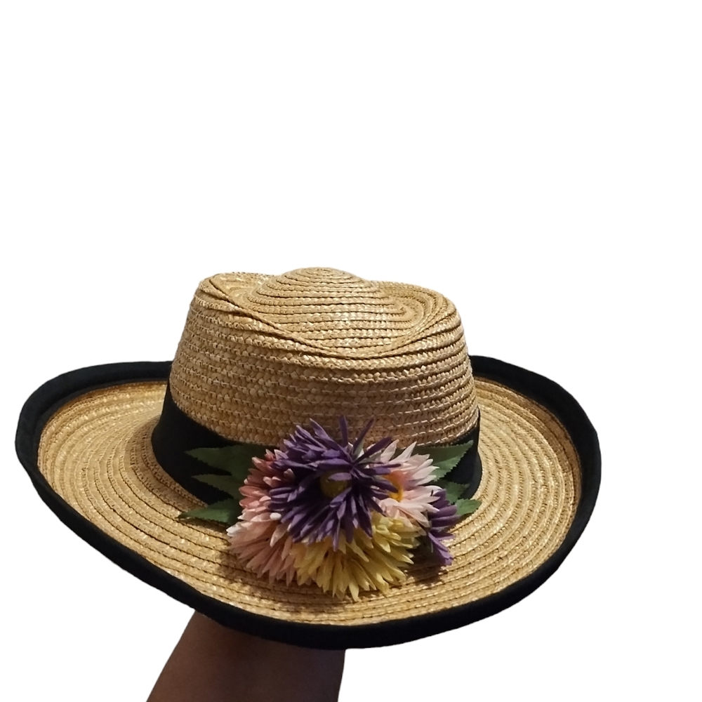 Vintage Rafia daisy flower wide brim hat - Picture 5 of 6